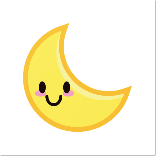 MOON CUTE KAWAII ANIME WEATHER KAOMOJI EMOTICON CARTOON Posters and Art